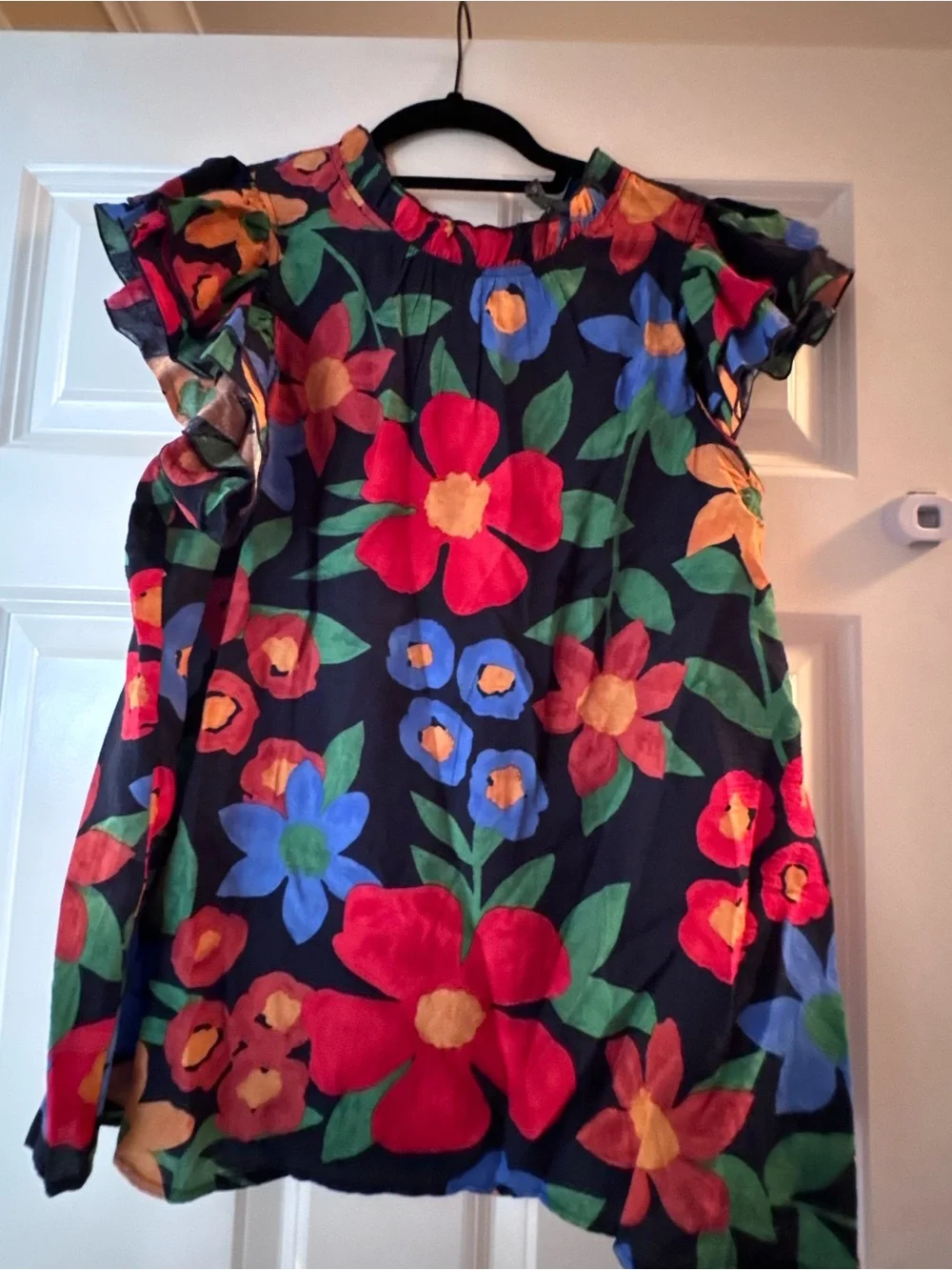 entro Black Floral Top with Red, Blue & Green Blooms - Picture 1 of 2